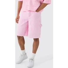 Corduroy Shorts boohoo Mens Corduroy Acid Wash Carpenter Panel Jort In Pink