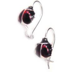 Red Earrings Les Trésors de Lily [F6224] Silver 'Ladybug' Stud Earrings Red Black rhodium plated 8x7 mm