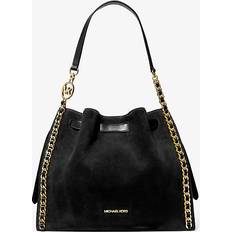 Black - Suede Handbags Michael Kors Mina Large Suede Chain Shoulder Bag