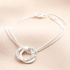 Personalised Sterling Silver Interlocking Hammered Rings Bracelet silver one