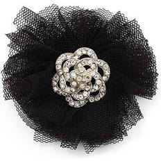 Black Brooches Avalaya Black crystal net floral brooch