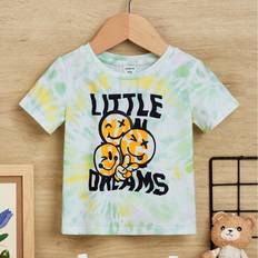 Tie Dye T-shirts Children's Clothing Shein Baby Boy Tie Dye Letter Cartoon Graphic Tee