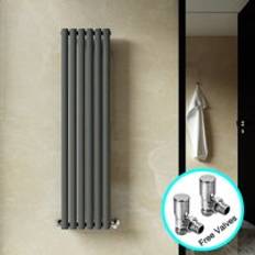 Elegant Designer Vertical Anthracite Oval Panel 1600x360mm Single + Chrome Angled Radiator Valve