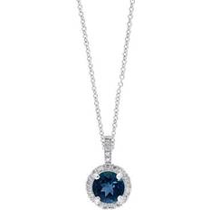 Effy Charms & Pendants Effy 1/10 ct. t.w. Diamond and ct. t.w. London Blue Topaz Pendant, White, in 16 in