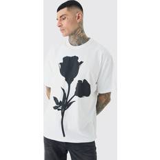 Blommiga - Herr T-shirts boohooMAN Mens Tall Mono Placement Floral Printed T-Shirt In White