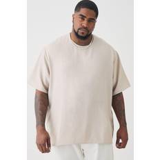 Linen T-shirts boohooMAN Mens Plus Oversized Linen T-Shirt In Taupe Beige