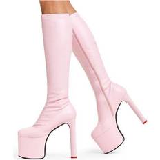 Faux Leather High Boots Lamoda knee high boots rockstar girlfriend round toe platform heels, pinkstretch