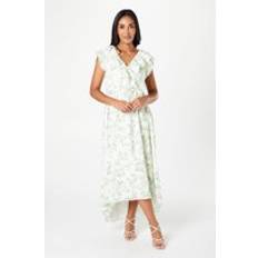 Wallis Petite Floral Jacquard Satin Ruffle Maxi Dress Green