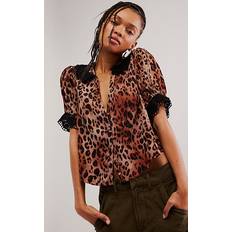 Leopard - Women Blouses Free People My Love Printed Blouse Leopard Combo