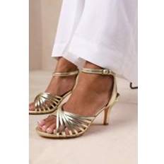 Green Heels & Pumps Where's That From 'Cyprus' Wide Fit Multi Cross Over Strap Mid Gold 8E