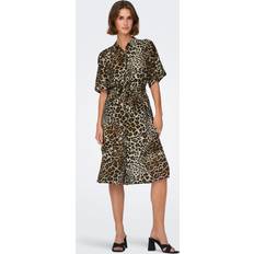 Brown - Shirt Dresses JDY Midi Shirt Dress with Short Sleeves - Leopard Print