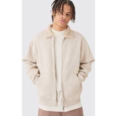 Beige - Bomber-takki Takit boohooMAN Oversized Jersey Borg Collar Bomber - Taupe