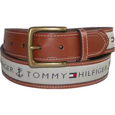 Tommy Hilfiger Fabric Accessories Tommy Hilfiger Men's Leather Casual Belt with Fabric Inlay Tan with Tan with Khaki Inlay 30