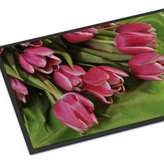 Entrance Mats Caroline's Treasures Tulips Pink, White, Black 24x"