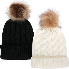 Faux Fur Headgear Simplicity Sold by: PDS Online, Unisex Winter Hand Knit Faux Fur Pompoms Beanie Pieces Black/White