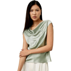 Slit Blouses LilySilk Top à col bénitier en charmeuse de soie - Vert