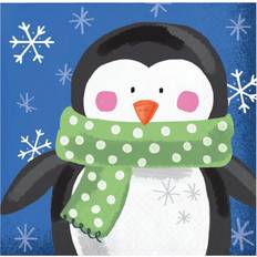 Paper Napkins on sale Creative Converting Jolly characters penguin christmas paper 16 ct beverage napkins Blue