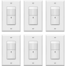 Topgreener Motion Sensor Switch, PIR Sensor Light Switch, Occupancy & Vacancy Modes, Operable No Neutral Required, 150W Dimmable LED, TDOS5-KM-W-6PCS, White