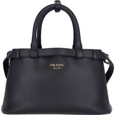 Buckle small leather handbag with double belt