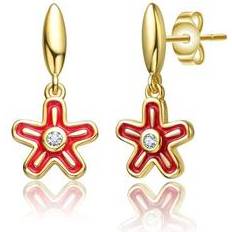 14k - Children Earrings Rachel Glauber GigiGirl Kids 14k Gold Plated Red Enamel Dangle Star Flower Earrings Red