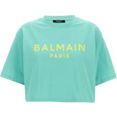 Balmain Blåa Överdelar Balmain Bomull T-shirt Med Paris Tryck -