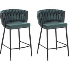 Beliani Milan Velvet Bar Chairs Dark Green Chaise de Cuisine 88cm 2pcs