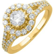 SI (1-2) - Wedding Rings Finerock Sold by: 1.02 Carat Halo Prong Set Diamond Engagement Ring in 14K Yellow Gold Ring 10.25