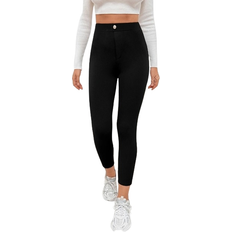 Shein EZwear Button Detail Patched Pocket Skinny Black Pants