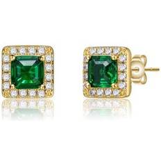 Green Earrings Rachel Glauber Classy Halo Square Stud Earrings Emerald Green Green