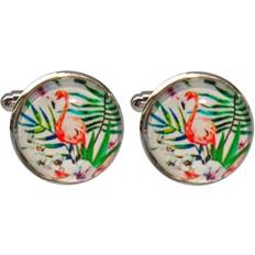 Bassin and Brown Flamingo Cufflinks Pink/Green/White