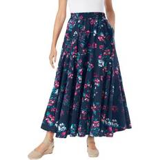 Woman Within Skirts Woman Within Plus Knit Panel Skirt in Navy Painterly Floral Size 4X Soft Knit Skirt