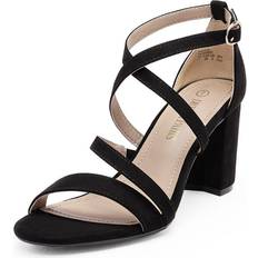 Dream Pairs Womens Open Toe Cross Strap High Chunky Block Pump Heel Sandal, Black/Suede Madison