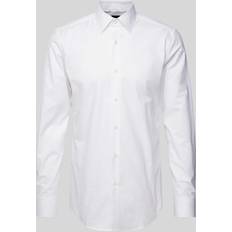 HUGO BOSS Elastane/Lycra/Spandex Shirts HUGO BOSS Hank Kent Slim Fit Long Sleeve Shirt White, White, 42=16.5In, Men 42=16.5IN