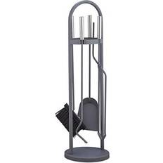 Relaxdays Modern Fireplace Companion, 5-Piece Tool Set with Shovel, Broom, Tongs, Poker & Rack, Grey