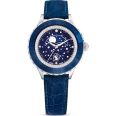 Swarovski Octea Moon Uhr, Schweizer Produktion, Mond, Lederarmband, Blau, Edelstahl