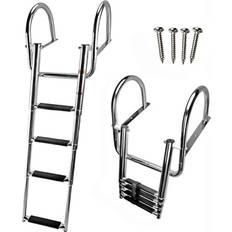 Boat Ladders 4 steps pontoon boat ladder stainless steel folding telescoping rear entry inboa Silver