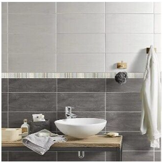 Mosaic tiles GoodHome Konbo white glass & natural stone border tile, l334mm w73mm
