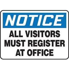 Blue Workplace Signs Accuform 7" Vinyl Safety Sign "NOTICE ALL VISITORS MUST..", Blue/Black On White