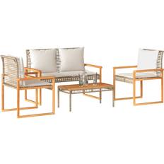 Homie Garten-Lounge-Set 4-tlg mit Kissen Beige Poly Rattan Lounge-Set