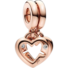 Pandora Linked Sister Hearts Split Dangle Charm - Rose Gold/Transparent