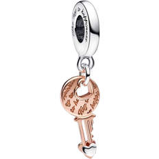 Smycke hänge nyckel Pandora Two Tone Key & Sliding Heart Dangle Charm - Rose Gold/Silver