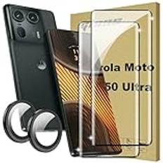 Lemxiee härdat glas för Motorola Moto Edge 50 Ultra skärmskydd [2 1-pack] kameralinsskyddsfilm och HD osynlig ram härdat glas skärmskydd för Motorola Moto Edge 50 Ultra