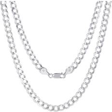 Men - White Gold Necklaces Nuragold Solid Cuban Link Chain Curb Pendant Necklace 6mm - White Gold
