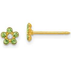 Finest Gold by: UnbeatableSale Local, Inverness 14K Yellow August Lt Green Crystal Birthstone Flower Earrings