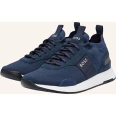 Men - Titanium Shoes BOSS Mens Dark Blue Logo-emed Mesh and Suede Low-top Trainers Eur Men DARK BLUE