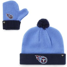 '47 Toddler Light Blue/Navy Tennessee Titans Bam Bam Cuffed Knit Hat with Pom and Mittens Set