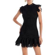 Aqua Clothing Aqua Mock Neck Lace Shift Dress 100% Exclusive Black