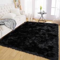 Faux sheepskin black rug Everly Quinn Faux Sheepskin Black 60x84"