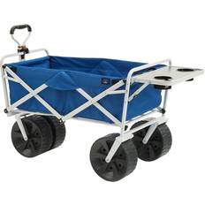 Utility Wagons MacSports All Terrain Beach Wagon with Side TableHeavy Duty Collapsible Folding Cart with Large Wheels for Beach Day, Picnic, Camping, Outdoor Activities Blue/White