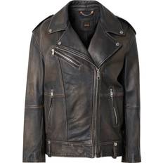 Bronze - Herre Jakker BOSS Zip-up leather jacket with signature lining